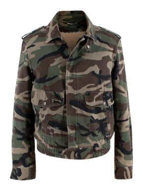 Saint Laurent Camo Shearling Lined Bomber Jacket