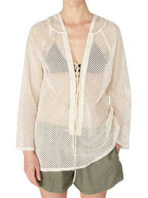 Albus Lumen Ivory Lace Up Hoodie Kaftan Top