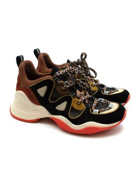 Fendi Brown & Black Suede & Mesh FF Monogram FFluid Trainers