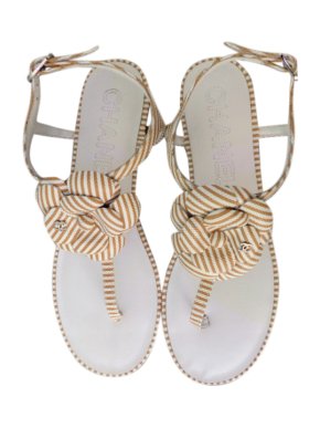 Chanel Striped Camellia Sandals