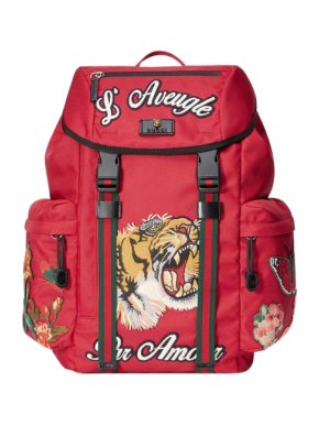 Gucci  L'Aveugle Par Amour Embroidered Red Backpack