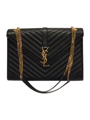 Saint Laurent Black Leather Chevron Envelope Bag