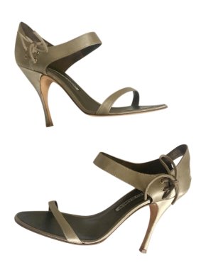 Manolo Blahnik Metallic Satin Sandals