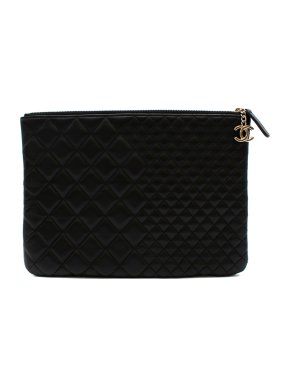 Chanel Black Lambskin Quilted CC Pouch