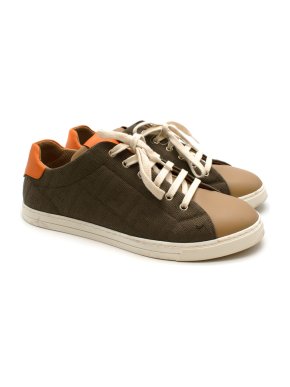 Fendi Brown & Orange Canvas & Leather FF Trainers