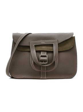 Hermes Etoupe Clemence Leather Halzan 31 Bag PHW