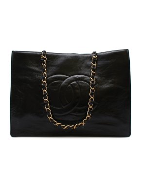 Chanel Black Patent Leather CC XL Shopping Tote