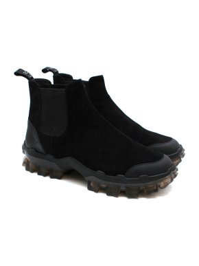 Moncler Black Suede Clear Sole Chelsea Boots