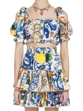 Dolce & Gabbana Majolica Print Tie Sleeve Top
