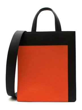Valextra Black & Orange Leather Small Tote Bag