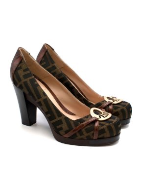 Fendi Brown Zucca Canvas Logo Pumps