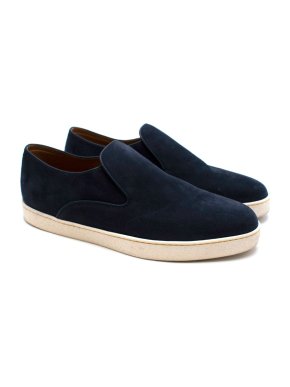 John Lobb Navy Suede Slip On Shoes