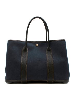 Hermes Blue Canvas and Leather Garden Party Tote Bag