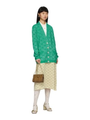 Gucci GG Mint Green Wool Lurex Knit Cardigan