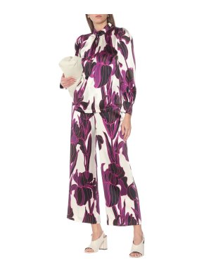 Dries Van Noten Floral high-rise silk satin pants