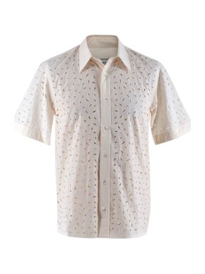 Amiri Ivory Short Sleeve Broderie-anglaise Cotton Shirt