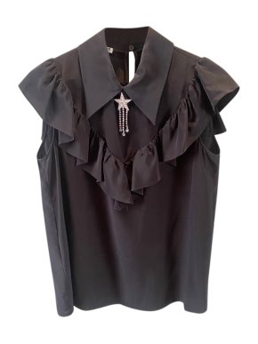 Miu Miu Black Crystal Embellished Crepe De Chine Blouse
