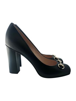 Gucci Black Leather Horsebit Heeled Pumps