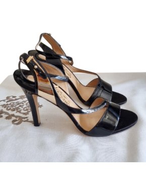 Ferragamo Black Patent Leather & Satin Sandals