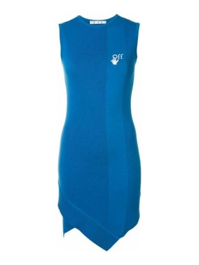 Off White Blue Sleeveless Knit Asymmetric Dress