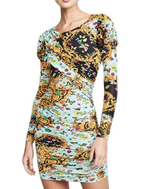 Versace jeans couture ruched Ladybug Baroque Print Dress