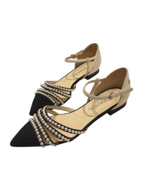 Chanel Faux Pearl Strung Pointed Toe Mary-Janes