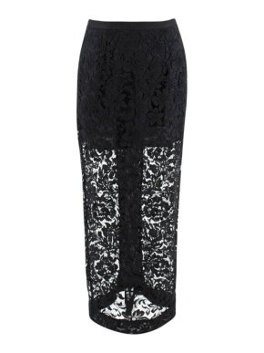 Alessandra Rich Black Lace Midi Skirt