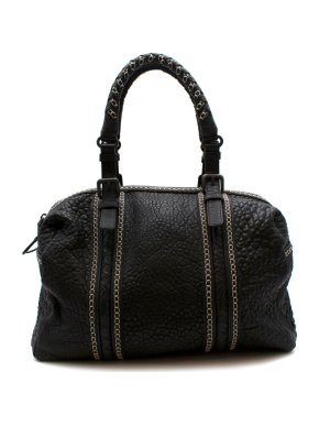 Bottega Veneta Black Grained Leather Intrecciato Detail Handbag