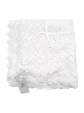 Harrods of London White Cotton & Wool Ribbon Trim Baby Shawl