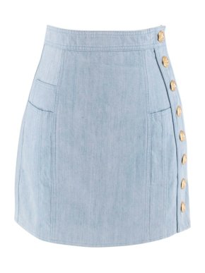 Balmain Blue Cotton Denim Buttoned Mini Skirt 1