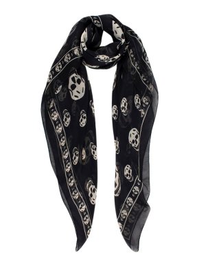 Alexander McQueen Black Skulls Silk Scarf