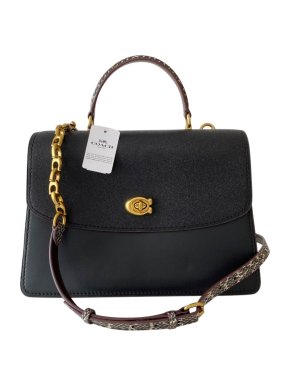 Coach Black Leather/Snake Embossed Parker Top Handle