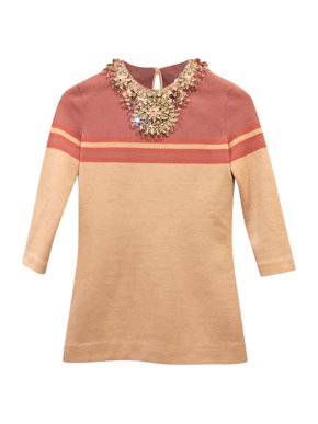 Miu Miu Colourblock Wool Knit Top with Crystal Collar