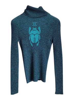 Chanel CC Emerald Scarab Paris/Egypt Ribbed Knit Jumper