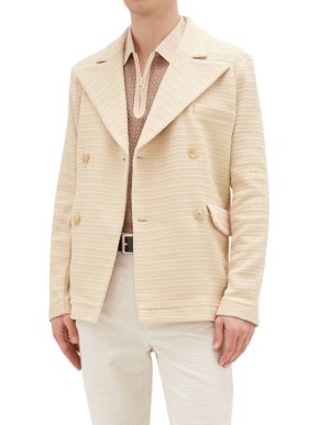 Sefr James Double-breasted Basketweave Blazer