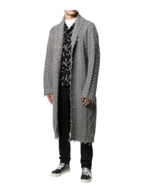 Alanui Men's Grey Longline Cable Knit Cardigan