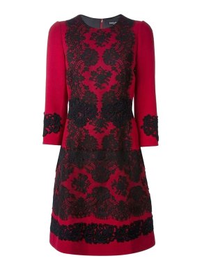Dolce & Gabbana lace embroidered detail red wool blend dress
