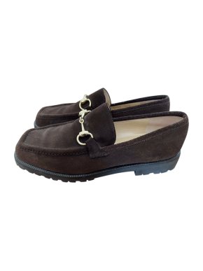 Gucci brown suede horse bit loafers