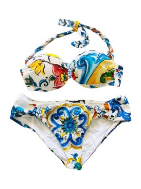Dolce & Gabbana Majolica Print Halterneck Bikini