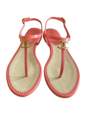 Chanel Coral CC Leather Flat Sandals