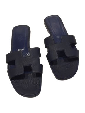 Hermes Epsom Leather Blue Nuit Oran Sandals