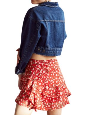 The Kooples Red Floral Print Ruffled Mini Skirt