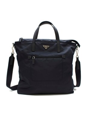Prada Navy Nylon & Saffiano Leather Tote Bag