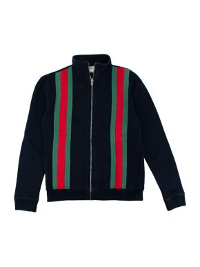 Gucci Navy Cotton Web Stripes Zipped Jacket