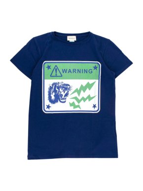 Gucci Blue Cotton Warning Print T-shirt