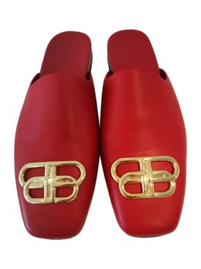 Balenciaga Red Leather BB Slides