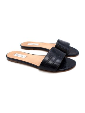 Gabriela Hearst Navy Franzine Croc-effect Leather Slides