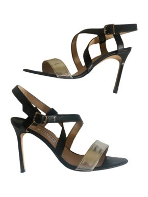 Manolo Blank silver and black heeled sandals