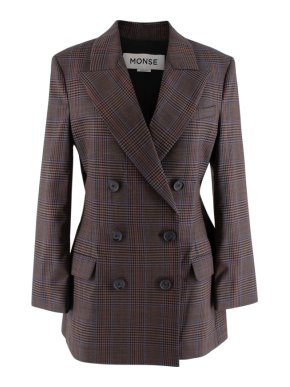 Monse Prince of Wales Check Wool Blend Double Breasted Blazer