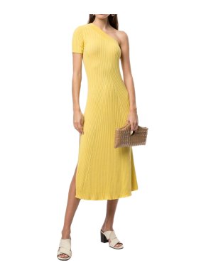 Anna Quan Yellow Felix Cotton-knit One-shoulder Dress